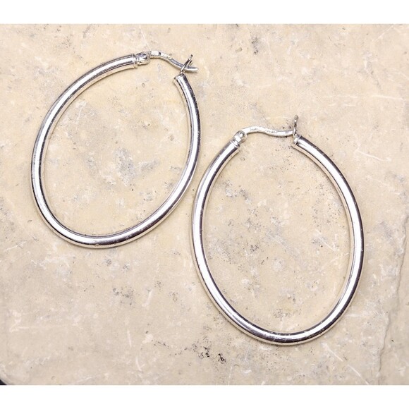 Belle Poque Jewelry - TH 925 Sterling silver Tube Oval Hoop Earrings
